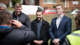 Blair Cottrell (L) and Oscar Tuckfield (R) at a rally organised by Cottrell's lawyer