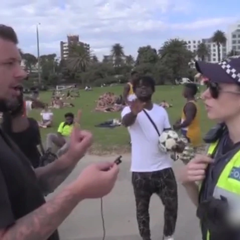 The altercation at St Kilda beach on Friday.