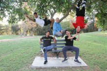 The Dauntless Movement Crew: Alejandro Scarone, Ivana Djakovic, Tristan Hodder, Patrick Uy and Jimmy James. (ABC Illawarra: Sarah Moss)