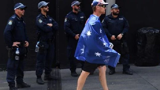 Saturday’s Reclaim Australia rally in Sydney was a fizzer with more police and media than far right protesters. Picture: AAP.