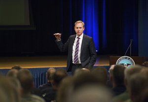 Deputy Defense Secretary Patrick M. Shanahan provides information to military leaders during a question and answer session at the Pentagon, Jan. 31, 2018