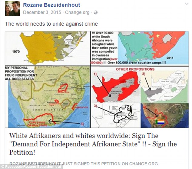 One Nation candidate Rozane Bezuidenhout wants a return of a white rule in South Africa