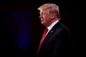 President of the United States Donald Trump speaking at the 2018 Conservative Political Action Conference (CPAC) in National Harbor, Maryland