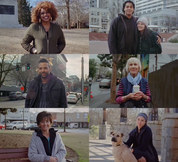 A montage of various smiling on-the-street interview subjects who have shared details about their relationship to technology.