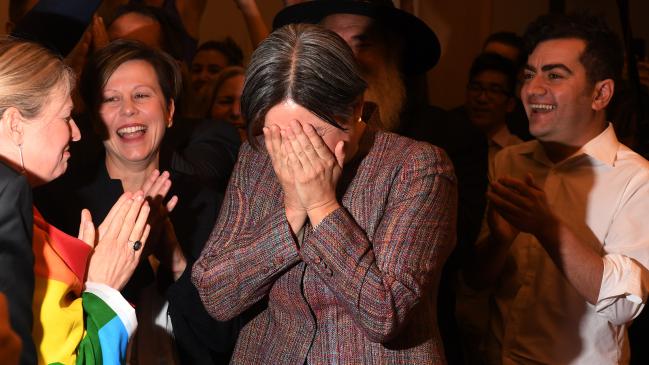 Senator Penny Wong burst into tears in Canberra. Picture: AAP Image/Dean Lewins.