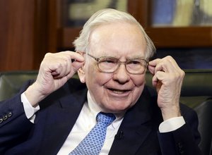 Berkshire Hathaway Chairman and CEO Warren Buffett gestures during an interview with Liz Claman