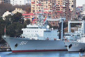 A Chinese naval ship is seen as it docks with two others, after arriving at Garden Island Naval Base in Sydney, Monday, June 3, 2019.