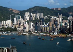 View from Kowloon peninsula. Causeway Bay borders the Eastern District. These areas include Tsing Fung Street, Causeway Bay market, the Victoria Park, the Royal Hong Kong Yacht Club, Jardine's Noonday Gun and the Police Officers Club.