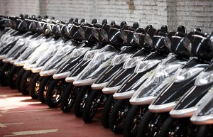 **ADVANCE FOR SUNDAY, JULY 26** In this photo taken on Friday, July 3, 2009, electric scooters are seen before being shipped to the United States, at the Hanma Electric Bicycle Co. Ltd in Tianjin, China