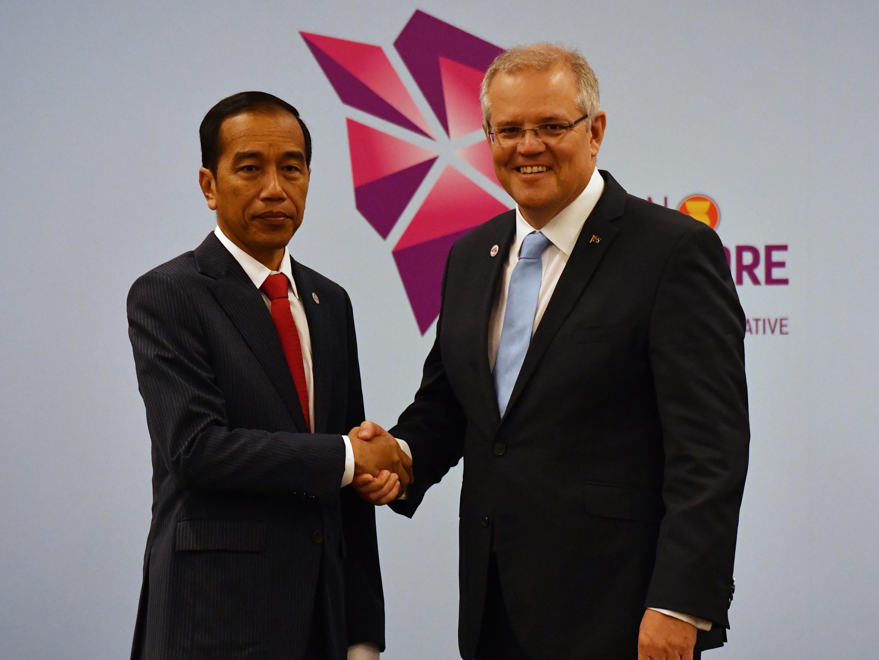 Australia's Prime Minister Scott Morrison and Indonesia's President Joko Widodo at a bilateral meeting during the 2018 ASEAN Summit in Singapore.