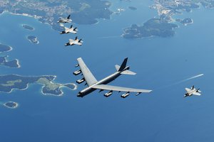 U.S. and Italian air force aircraft fly in formation over the Adriatic Sea during Exercise Astral Knight 19, June 4, 2019. More than 900 U.S. airmen are participating in Astral Knight to support the collective defense and security of NATO allies and U.S. forces in Europe.