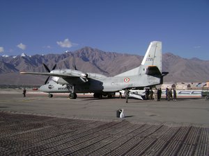 File - An Antonov An-32B military transport aircraft of the Indian Air Force at Leh Air Base, India.