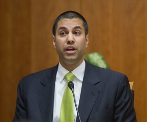 In this Feb. 26, 2015, file photo, Federal Communication Commission Commissioner Ajit Pai speaks during an open hearing and vote on "Net Neutrality" in Washington.