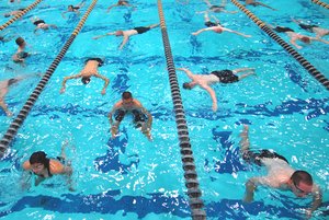 Plebes in the U.S. Naval Academy Class of 2015 receive basic swimming and diving instruction at Lejeune Hall.