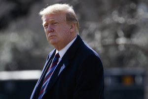 President Donald Trump walks to board Marine One for a trip to Walter Reed National Military Medical Center to attend his annual physical, Friday, Feb. 8, 2019, in Washington