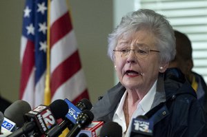 Alabama Gov. Kay Ivey speaks at a news conference, Monday, March 4, 2019, in Beauregard, Ala, following deadly tornados that hit the area Sunday.