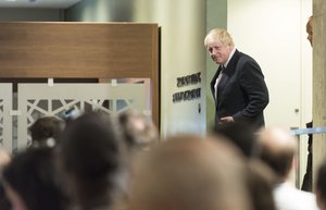 Boris Johnson  arrives at the Security Council stakeout to brief the press following today's meeting on the situation in Libya