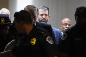 Donald Trump Jr., the son of President Donald Trump, arrives to meet privately with members of the Senate Intelligence Committee on Capitol Hill on Washington, Wednesday, June 12, 2019