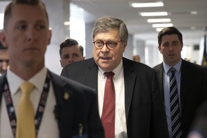 Attorney General nominee Bill Barr arrives for a meeting with Sen. James Lankford, R-Okla., on Capitol Hill in Washington, Monday, Jan. 26, 2019.