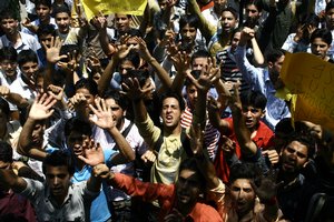 File:Kashmiri students take out a demonstration in Srinagar, India, Wednesday, July 15, 2009 as they demand punishment for those responsible for the death of two women whose bodies were found in May at a stream in Shopian, south of Srinagar. Residents of the area had accused Indian soldiers of raping and killing the women.