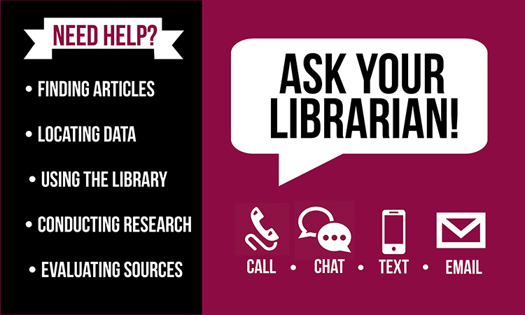 Image showing how to get librarian assistance by phone, chat, text and email