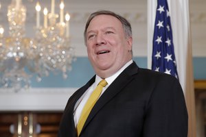 Secretary of State Mike Pompeo speaks during a photo opportunity with Norwegian Foreign Minister Ine Marie Eriksen Soreide at the State Department in Washington, Wednesday, Dec. 19, 2018.