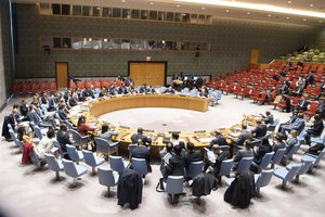 26 March 2019, A wide view of the Security Council meeting on the situation in the Great Lakes region.