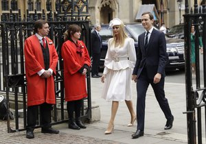 Jared Kushner, right, and Ivanka Trump arrive at Westminster Abbey in London, Monday, June 3, 2019 on the opening day of a three day state visit to Britain.