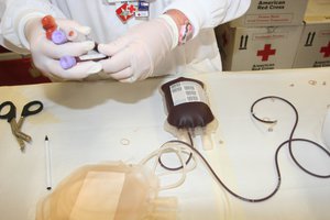 ARC member organizes the donated blood.