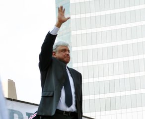 Andres Manuel Lopez Obrador in a rally at the Angel of Independence, for the swearing of Enrique Peña Nieto