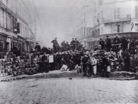 A barricade during the Paris Commune, 1871.