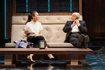 Ioanna Kimbook as Yung Kim Li and John Malkovich as Barney Fein in David Mamet's Bitter Wheat