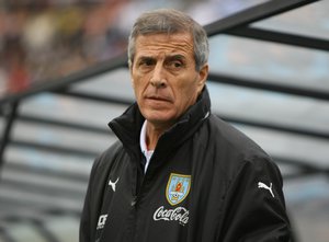 Uruguay's coach Oscar Washington Tabárez before starting the match that ended Uruguay 0 Brazil 4 for Worldcup Southafrica 2010 Qualifiers, Centenario Stadium, Montevideo, Uruguay, 06th June 2009