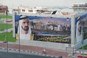 Mohammed bin Rashid Al Maktoum, also Sheikh Mohammed, Ruler of Dubai This billboard, directly across the street from my hotel