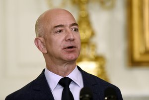 FILE - In this May 5, 2016, file photo, Jeff Bezos, the founder and CEO of Amazon.com, speaks in the State Dining Room of the White House in Washington.