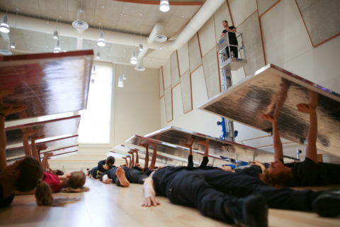 Tony Testa directs dancers rehearsing for a video submission for the Olympics opening ceremony. (USC Photo/Mary Mallaney)