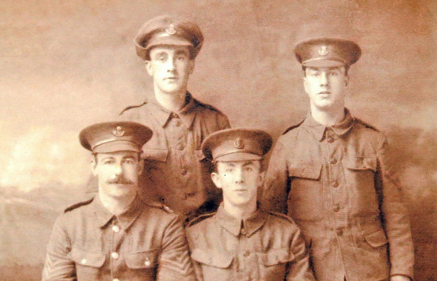 This undated photo provided by the Nelson family shows four of the five Smith brothers, who were killed during World War I Uses size