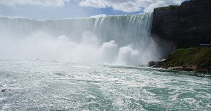 File - File - 'Maid of the Mist', Canadian Horseshoe Falls. Horseshoe Falls, also known as Canadian Falls, is the largest of the three waterfalls that collectively form Niagara Falls on the Niagara River along the Canada–United States border.