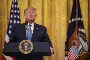 President Donald J. Trump delivers remarks on America’s environmental leadership Monday, July 8, 2019, in the East Room of the White House.