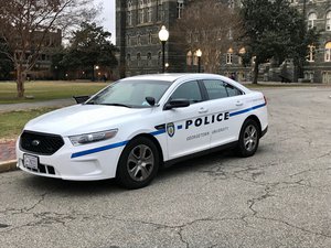 A Georgetown University Police Department (GUPD) cruiser on February 6, 2018 outside of Healy Hall on the main campus of Georgetown University in Washington, D.C. US,.