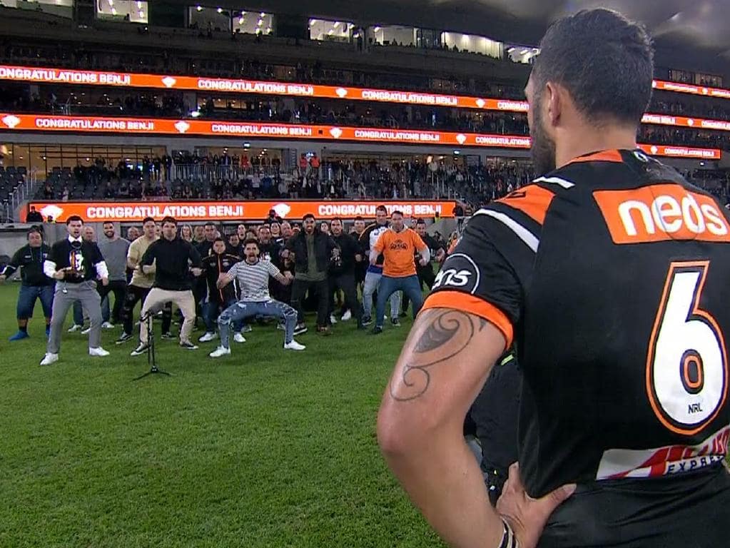 Benji Marshall was surprised by a touching tribute haka from his family.