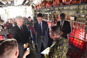 NATO Secretary General Jens Stoltenberg, the Prime Minister of Canada Justin Trudeau and Minister of National Defence of Canada Harjit Singh Sajjan, 15 July, 2019, Petawawa, Canada.