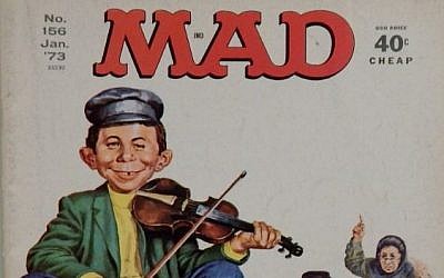 Mad Magazine's iconic mascot Alfred E. Neuman parodies Fiddler on the Roof on the cover of a 1973 issue.