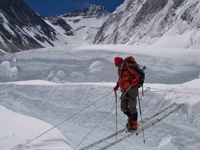 A tent on the South Col. Mounts Pumori and Cho Oyu in the background. Monika Witkowska Photo. 