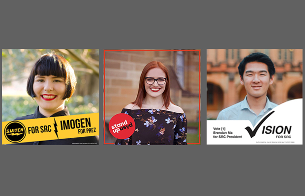 Your SRC President candidates. From left to right: Imogen Grant, Bella Pytka, Brendan Ma