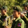 A Myanmar army band in the Kachin state in 2008.