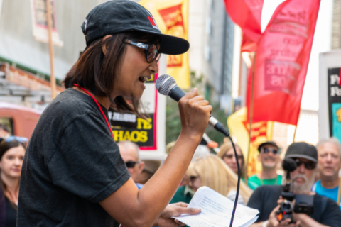 Protesters Seize Block in Front of Wells Fargo Global Headquarters