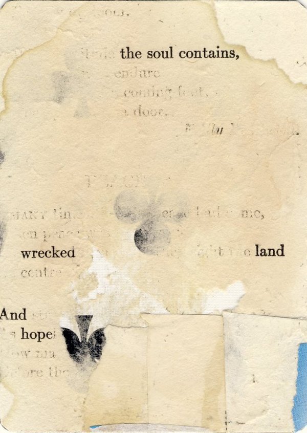 nearlya:
“ Richard Leach
7 Words, Distressed page from old poetry book on playing card.
”