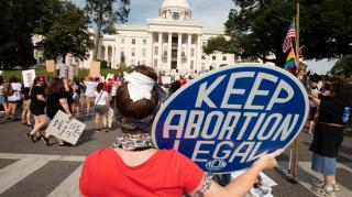 A protest in anti-abortion Alambama, where a city was proposed as a twin for Stonehaven