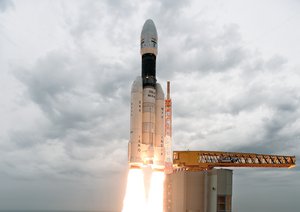 File - Lift-off of Chandrayaan-2, the second lunar exploration mission developed by the Indian Space Research Organisation, at Satish Dhawan Space Centre on 22 July 2019.